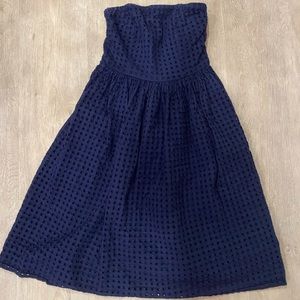 Strapless Navy Pointelle Dress